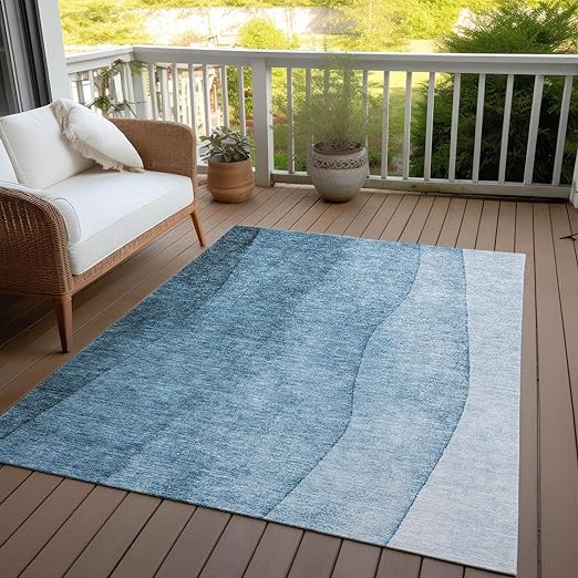 Blue Indoor Outdoor Area Rug, Easy Clean, Machine Washable, Non Shedding, Bedroom, Living Room, Dining Room, Kitchen, Patio Rug