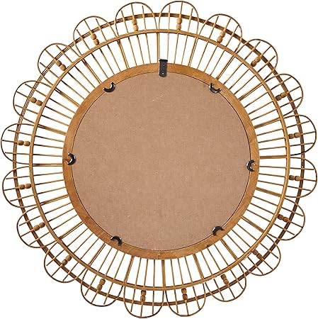 Bamboo Wood Handmade Room Wall Mirror Woven Entryway Mirror with Beaded Accents, Wall Mounted Mirror, Brown