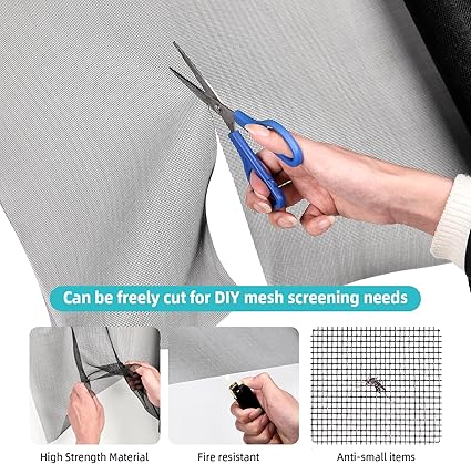 Fiberglass Window Screen Mesh Roll - Easy-to-Cut Screen Door Mesh