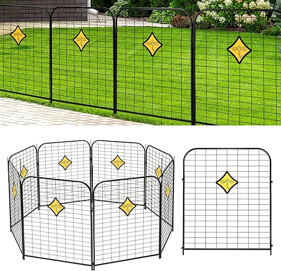 8 Pack Decorative Garden Fence Outdoor Metal RustProof Landscape Iron Wire Border Patio Fences Flower Fencing Animal Barrier Section Panels Decor