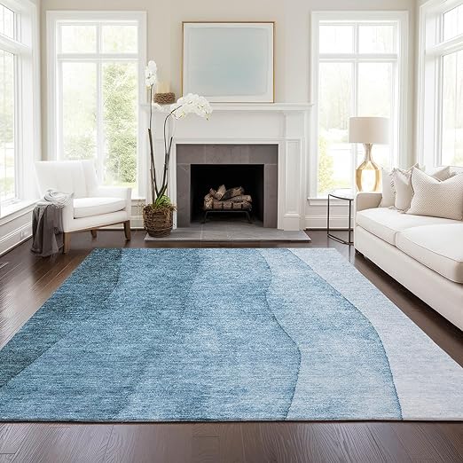 Blue Indoor Outdoor Area Rug, Easy Clean, Machine Washable, Non Shedding, Bedroom, Living Room, Dining Room, Kitchen, Patio Rug