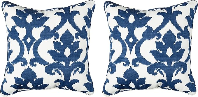 (Set of 2) Damask Indoor/Outdoor Accent Throw Pillow - Blue Basalto Navy SHOWROOM ITEM