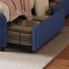 Blue Metal Frame King Size Button Tufted Nailhead Upholstered Platform Bed with 4 Large Drawers