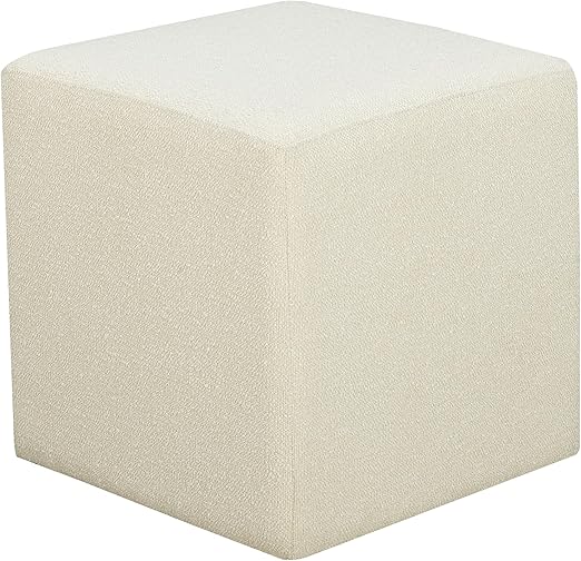 Warren Ottoman Square Elegant Boucle, Stationary Ottomans, Backless Chair, Footrest, Snow White Ivory