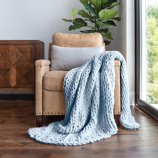 Beddings Oversized Chunky Knit Throw Blanket (Light Blue)
