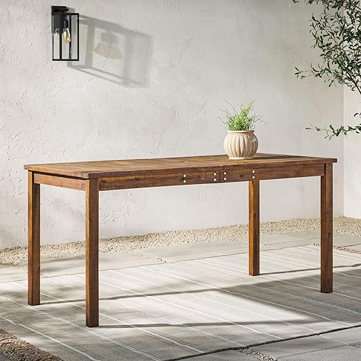 Dominica Contemporary Slatted Outdoor Dining Table, Dark Brown