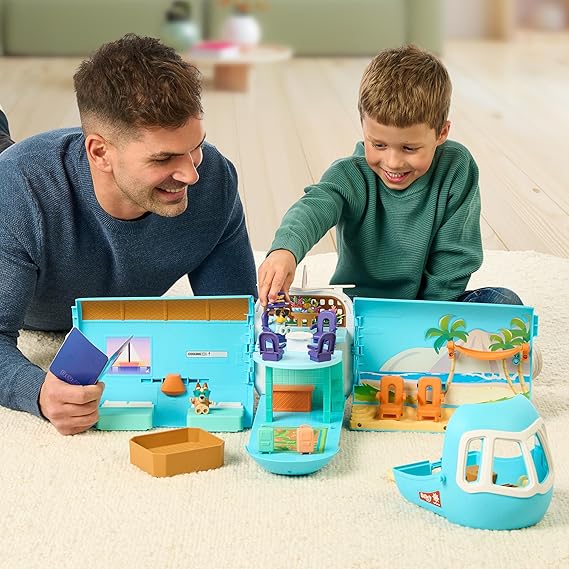 3-in-1 Transforming Plane Playset, Transforms from A Plane to A Resort and a Boat! Opens Up to Expand Out to Wide Holiday Vacation Resort Playset, Over 25 Sounds and Phrases