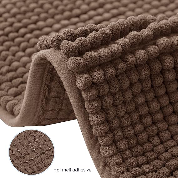 Bathroom Rugs Chenille Bath Rug Soft Short Plush Bath Mat Soft Shower Mat Water Absorbent Shower Mat Quick Dry Machine Washable(Brown,16" x 24") (Set of 2)