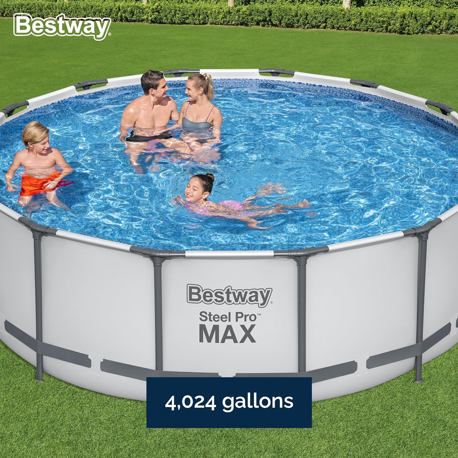 Steel Pro MAX Round Metal Frame above Ground Outdoor Swimming Pool Set with 1,000 Filter Pump, Ladder, and Cover, Gray
