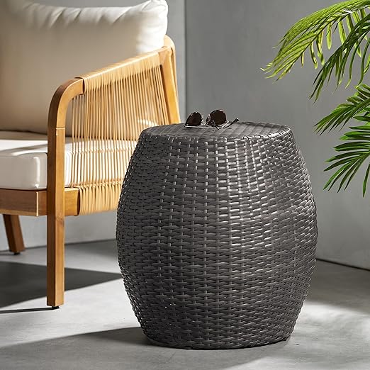 Outdoor Wicker  Barrell Side Table (Grey)