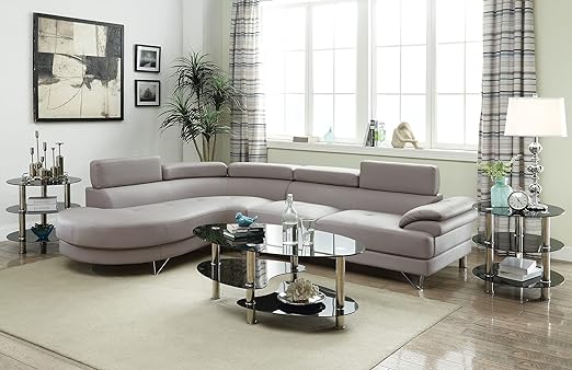 Bobkona Isidro Faux Leather sectional, Light Grey