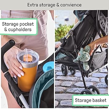 3D Mini Convenience Stroller – Lightweight Stroller with Compact Fold, Multi-Position Recline, Canopy with Pop Out Sun Visor – Umbrella Stroller for Travel and More, Slate Grey