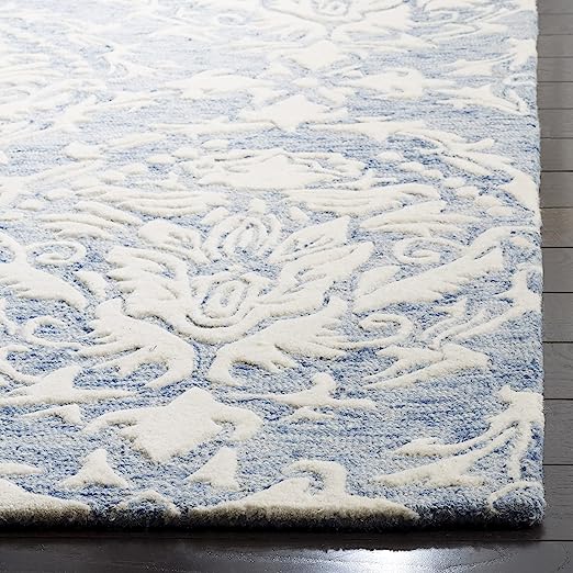 Blossom Collection Area Rug - 8' x 10' Square, Blue & Ivory, Handmade Wool, Ideal for High Traffic Areas in Living Room, Bedroom