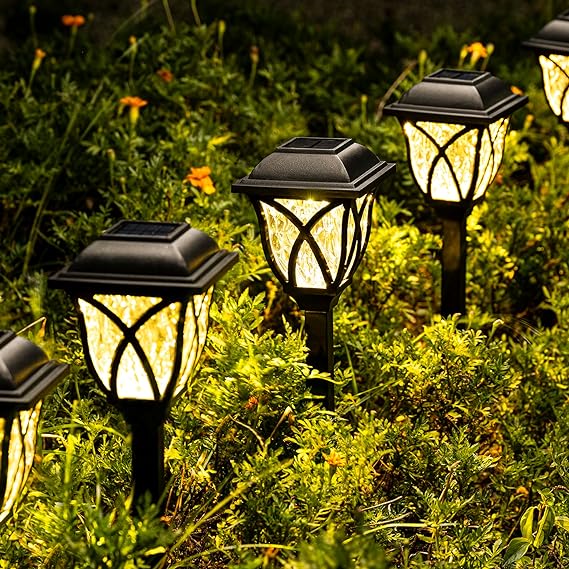 6 Pack Solar Outdoor Lights, LED Decorative Solar Garden Lights, Solar Outside Lights for Yard, Landscapes, Gardens, Pathways, Walkways and Driveways
