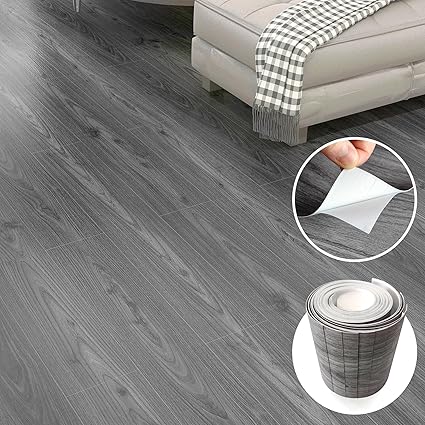 Grey Wood Peel and Stick Floor Tile, 34 Pack, Vinyl Flooring Tiles Wood Plank, Self-Adhesive DIY