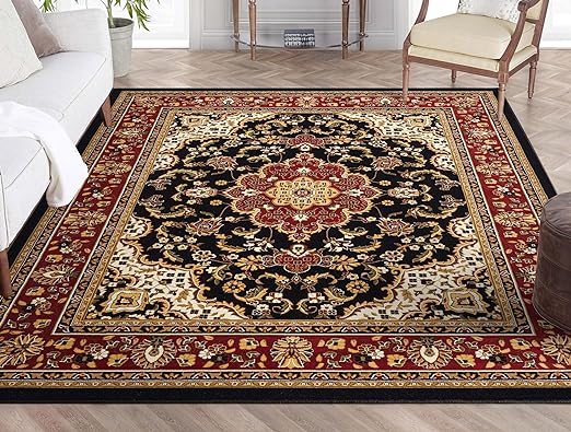 Barclay Medallion Kashan Black Traditional Area Rug