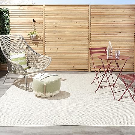 Courtyard Indoor/Outdoor Ivory Silver Area Rug, Geometric, Easy Cleaning, Non Shedding