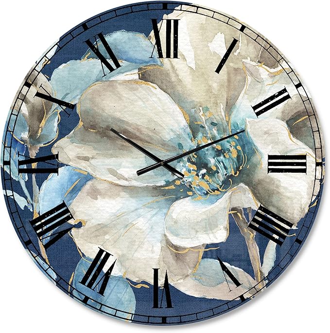 'Indigold Watercolor Floral' Traditional Wall Clock