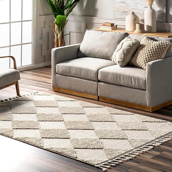 Marissa Diamond Tasseled Indoor Area Rug, Farmhouse Style 7'10"x10'