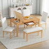 Farmhouse 6-Piece Dining Table Set with Storage Table, Kitchen Table Set with Drawer, Storable Bench and Upholstered Dining Chairs (Natural+Beige)