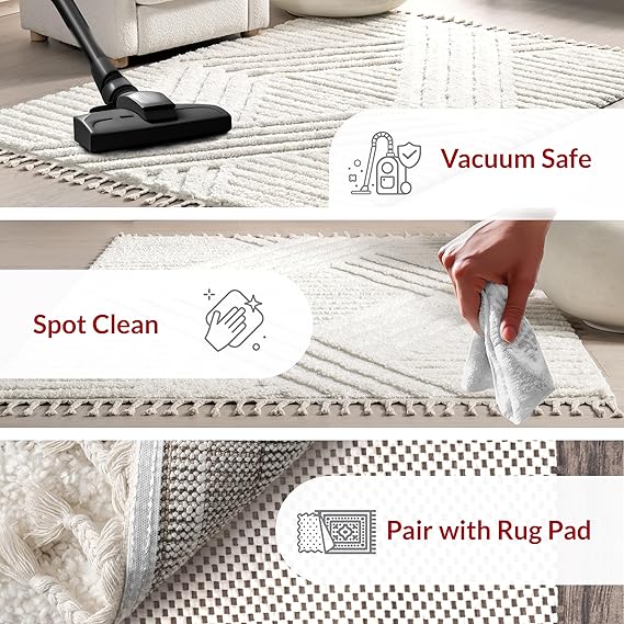 Risette Solid 4'x6' Shag Area Rug, Ivory