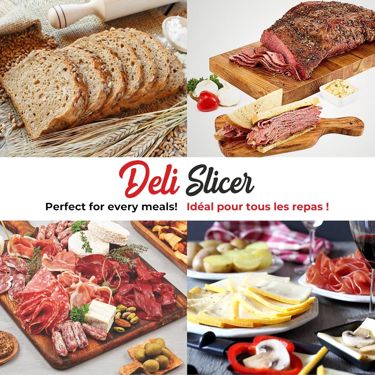 Deli Slicer - Slices Meat, Cheese, Bread -  Stainless Steel Blade