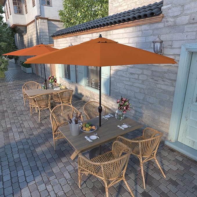 Sunbrella Aluminum Patio Umbrella, Crank Lift, Auto Tilt, Bronze Pole, Tangerine Fabric