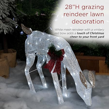 Mesh Grazing Holiday Reindeer Lawn Decoration with Cool White Lights