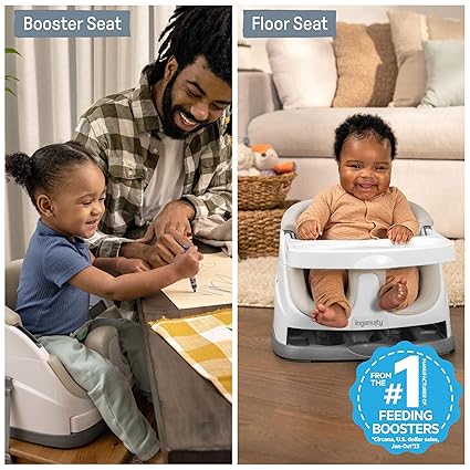 Baby Base 2-in-1 Booster Feeding and Floor Seat with Self-Storing Tray - Cashmere