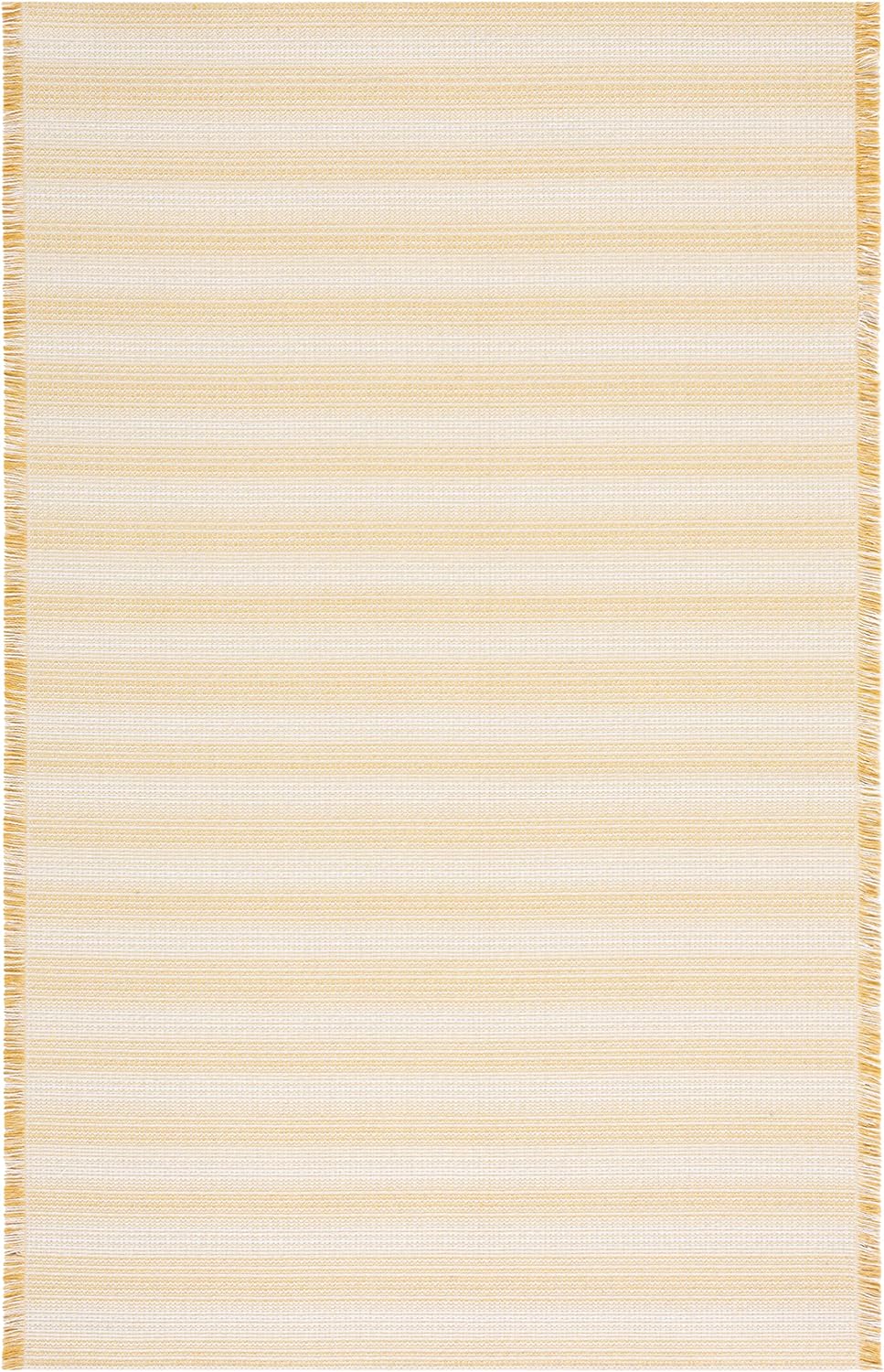 Augustine Collection Area Rug - 6'4" x 9'6"-  Ivory & Yellow, Cotton Stripe Fringe