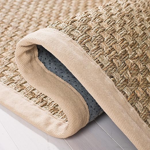 Natural Fiber Collection Accent Rug - 3' x 5', Natural & Beige, Border Basketweave Seagrass Design, Easy Care, Ideal for High Traffic Areas