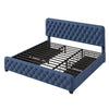 Blue Metal Frame King Size Button Tufted Nailhead Upholstered Platform Bed with 4 Large Drawers