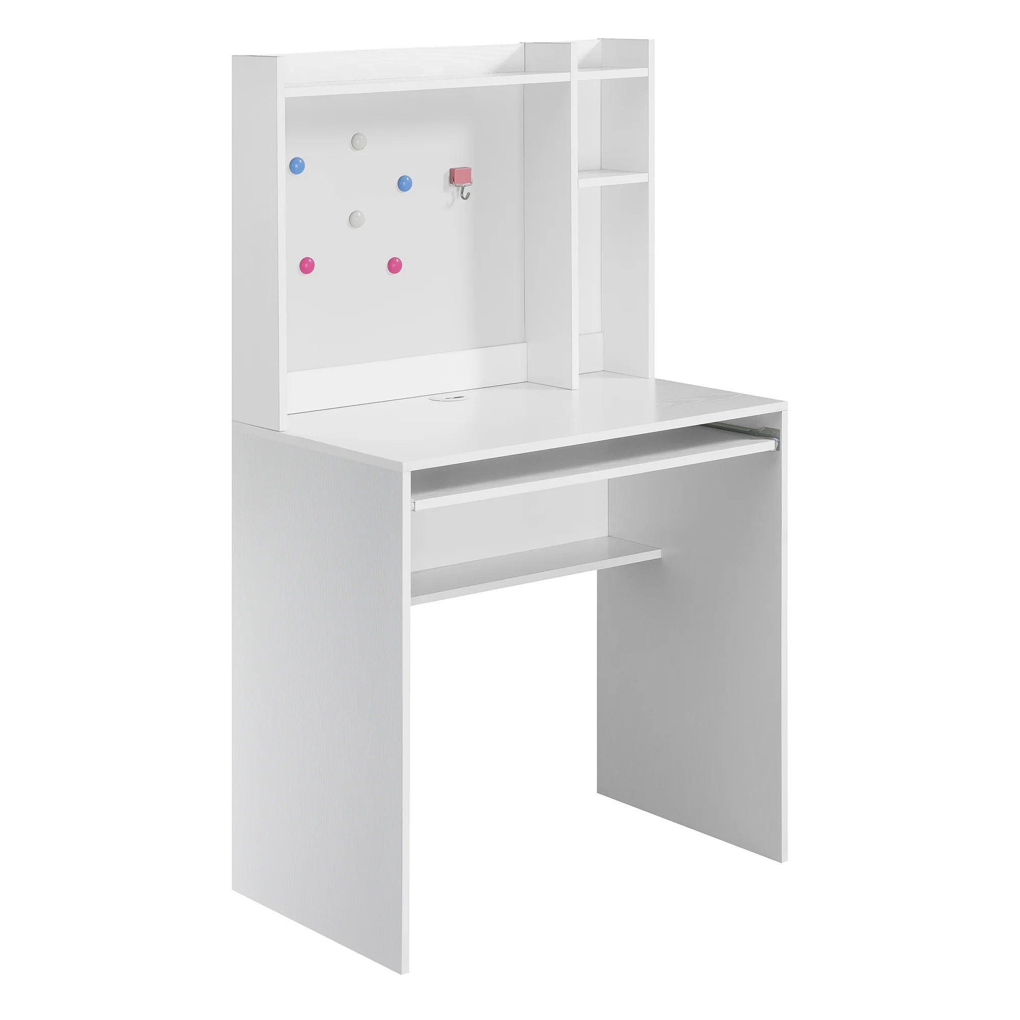 Student Desk with Magnetic Bulletin Board and Shelves, White