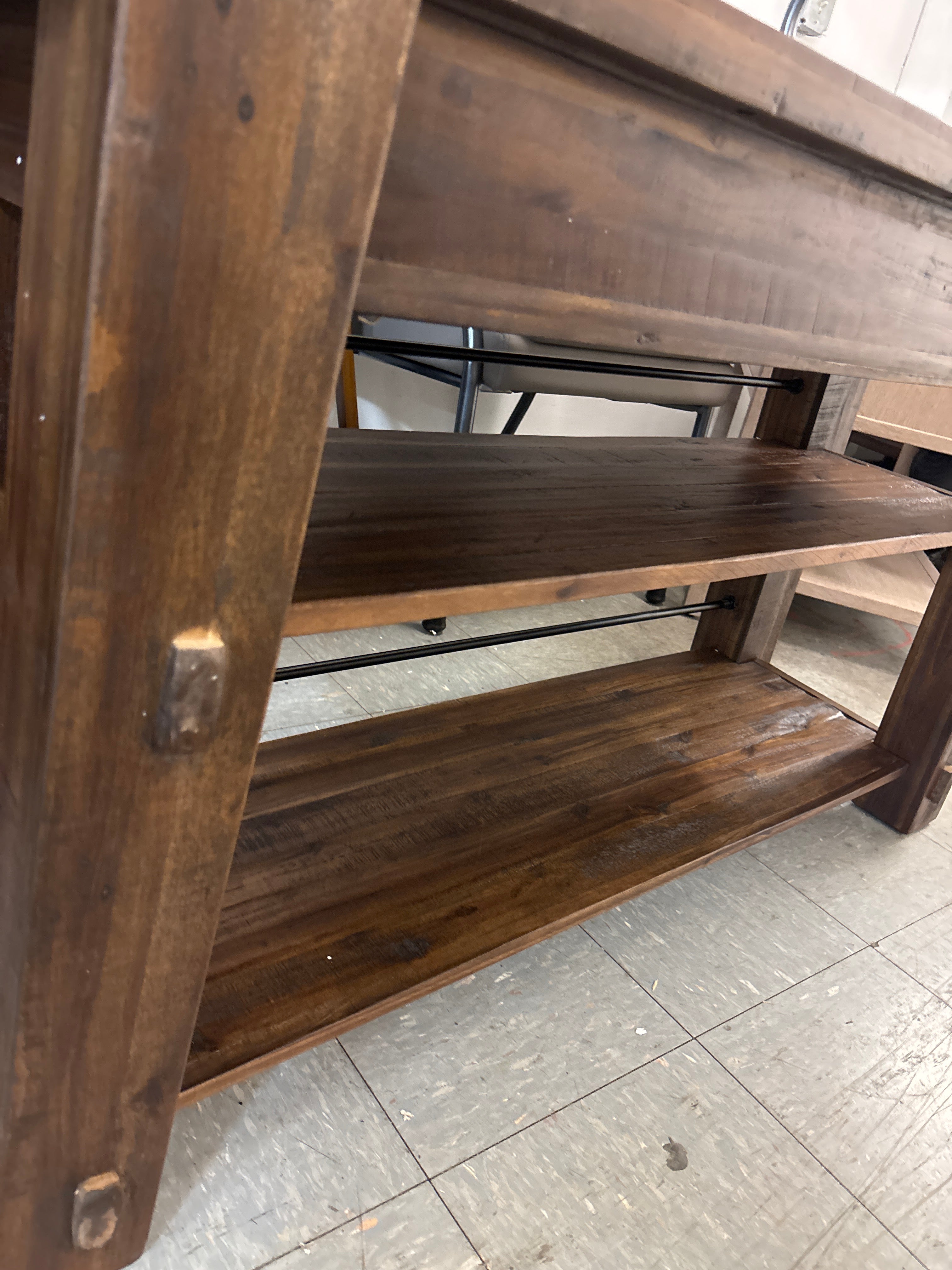 54" Durango Brown Standard Rectangle Wood Console Table with 2-Shelves SHOWROOM ITEM