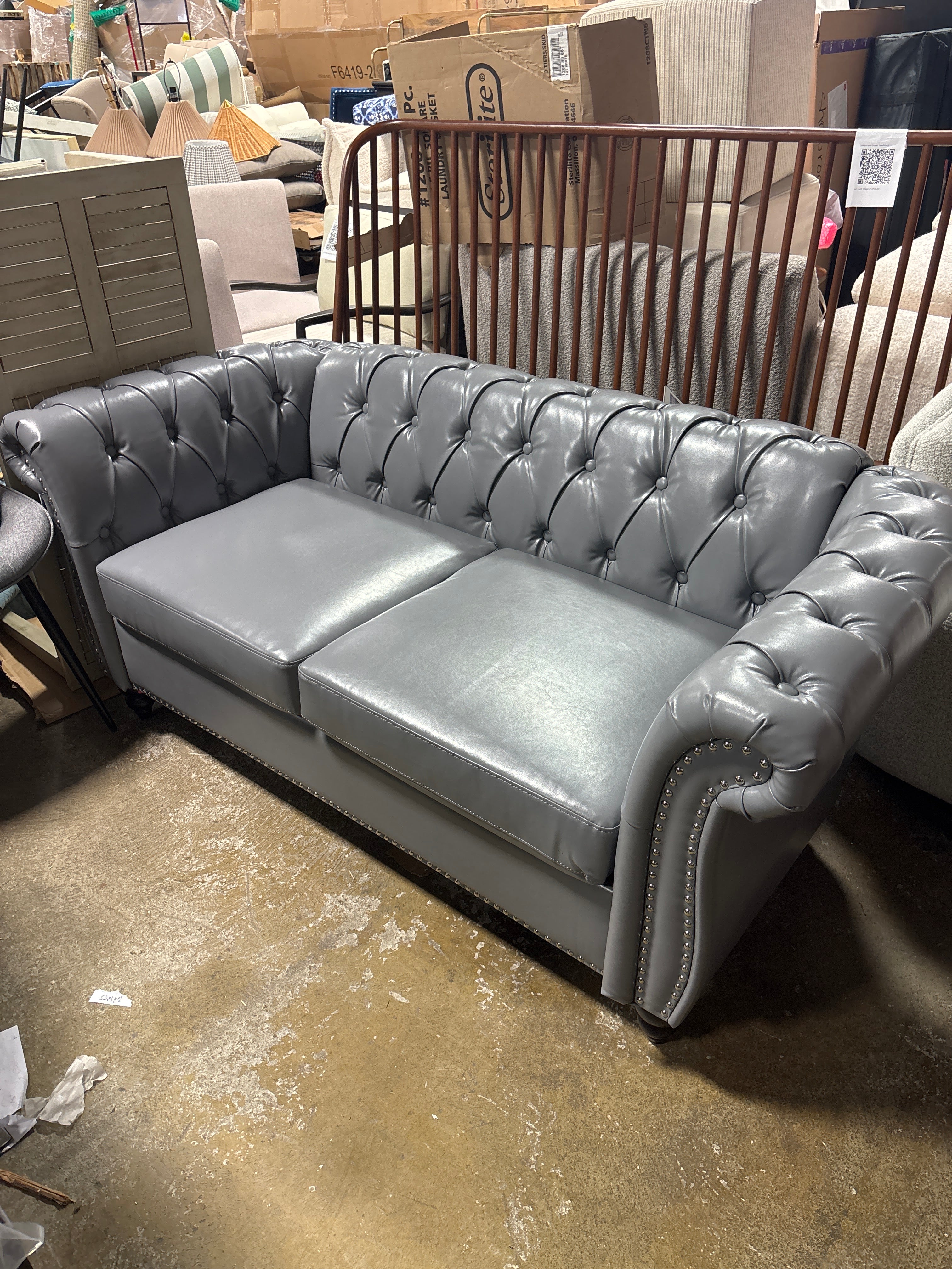 62'' Faux Leather Loveseat - Gray SHOWROOM ITEM