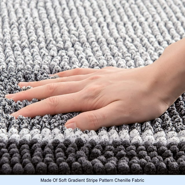 Bathroom Rugs Chenille Gradient Stripe Soft Plush Water Absorbent Shower Mat (20"x32", Gray) (Set of 3)