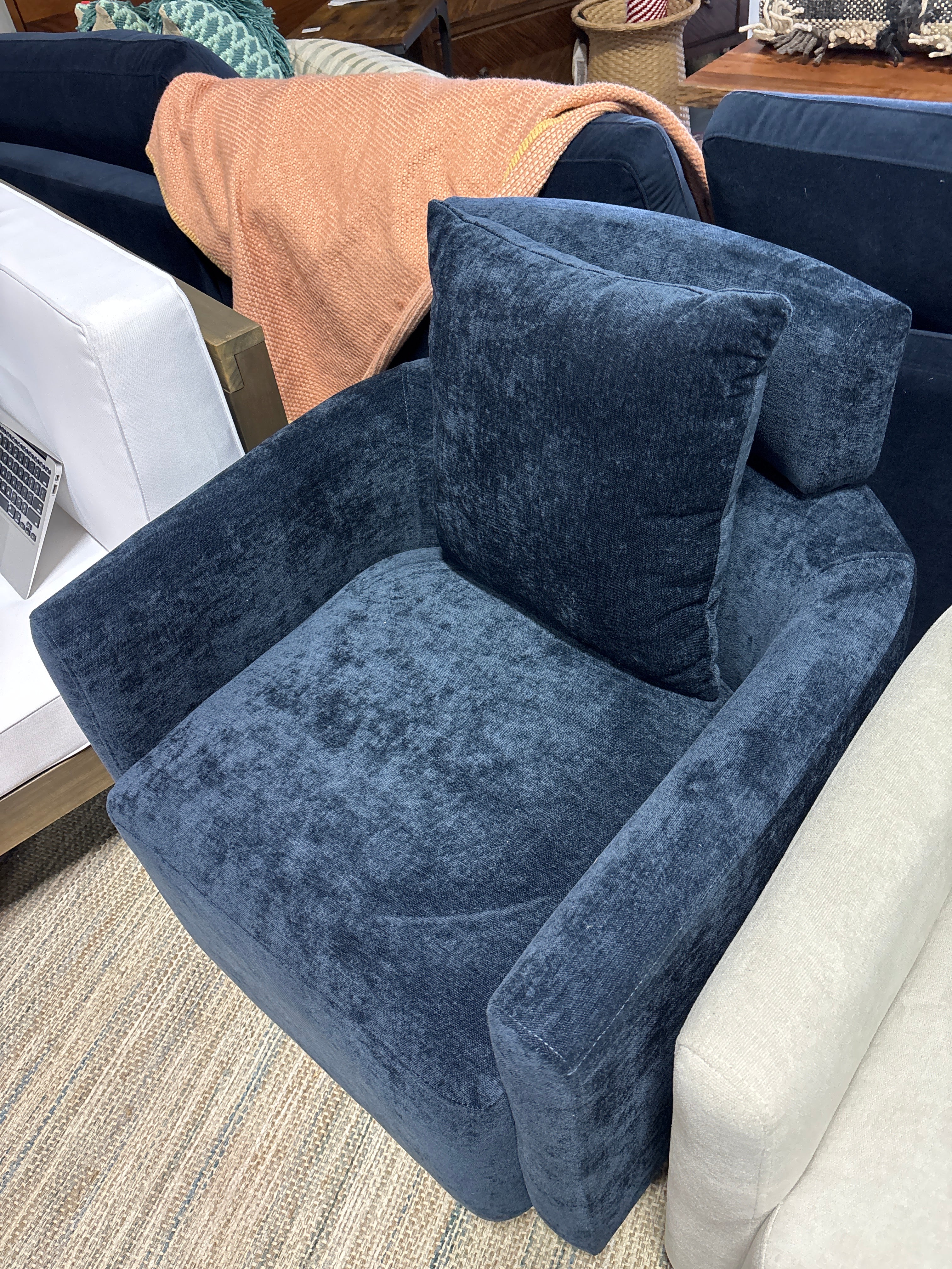 27.17"W Modern Swivel Chenille Upholstered Accent Chair - Navy SHOWROOM ITEM