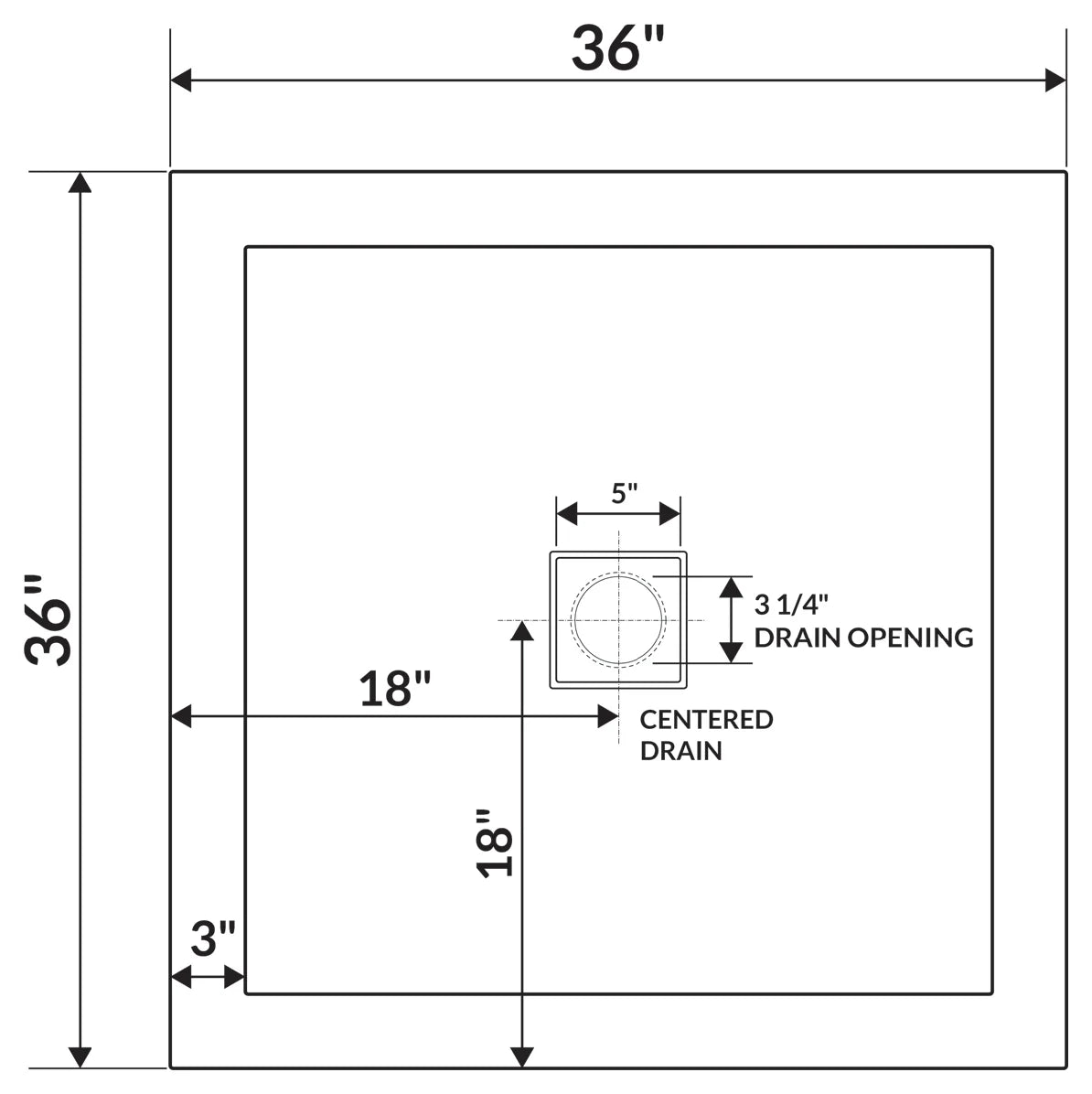 Right Double Threshold Shower Pan Base Wall Corner Center Drain