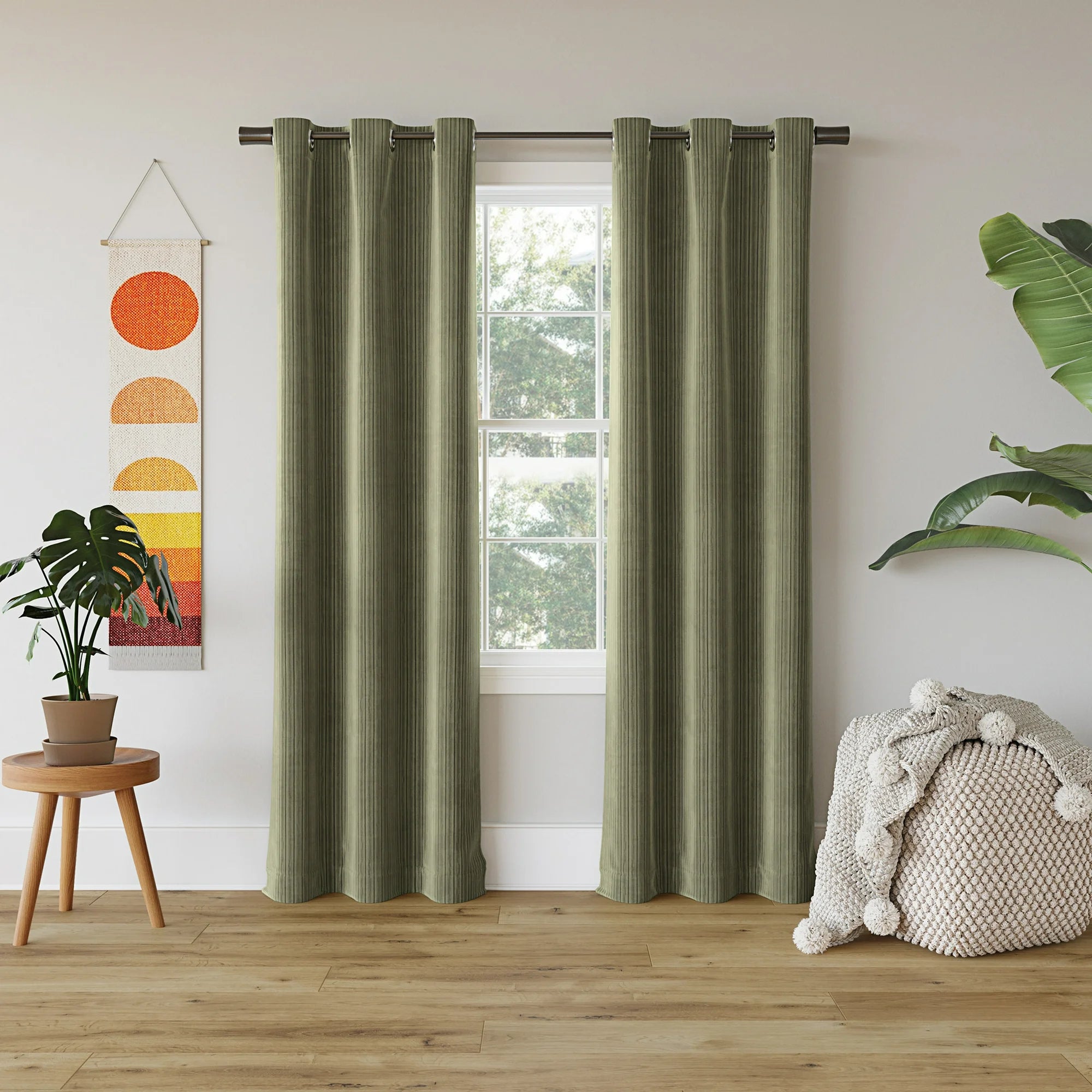 Cascade Pleated Velvet Blackout Grommet Curtain Panel Sage Green