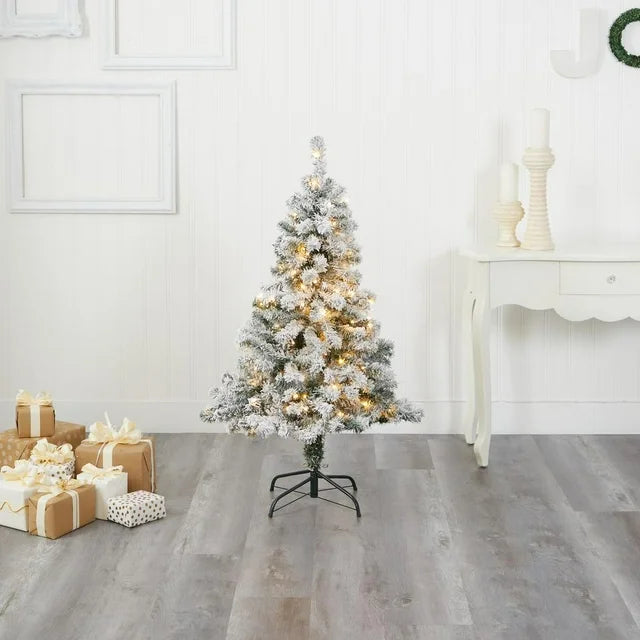 Natural Flocked Rock Springs Spruce Artificial Christmas Tree with 100 Clear LED Lights