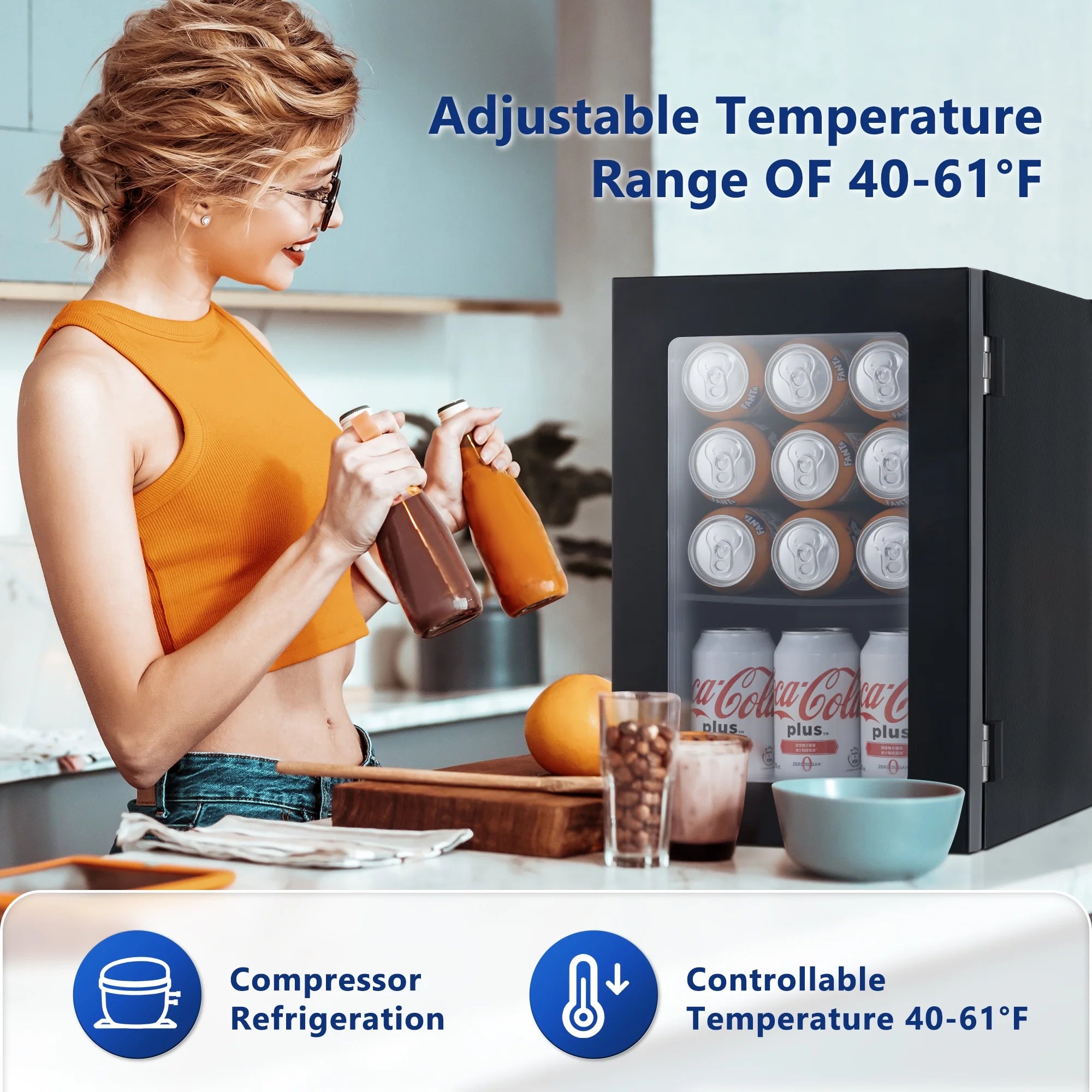 6 Bottles and 24 Cans Mini Beverage Refrigerator & Portable Wine Cooler with Glass Door, Black