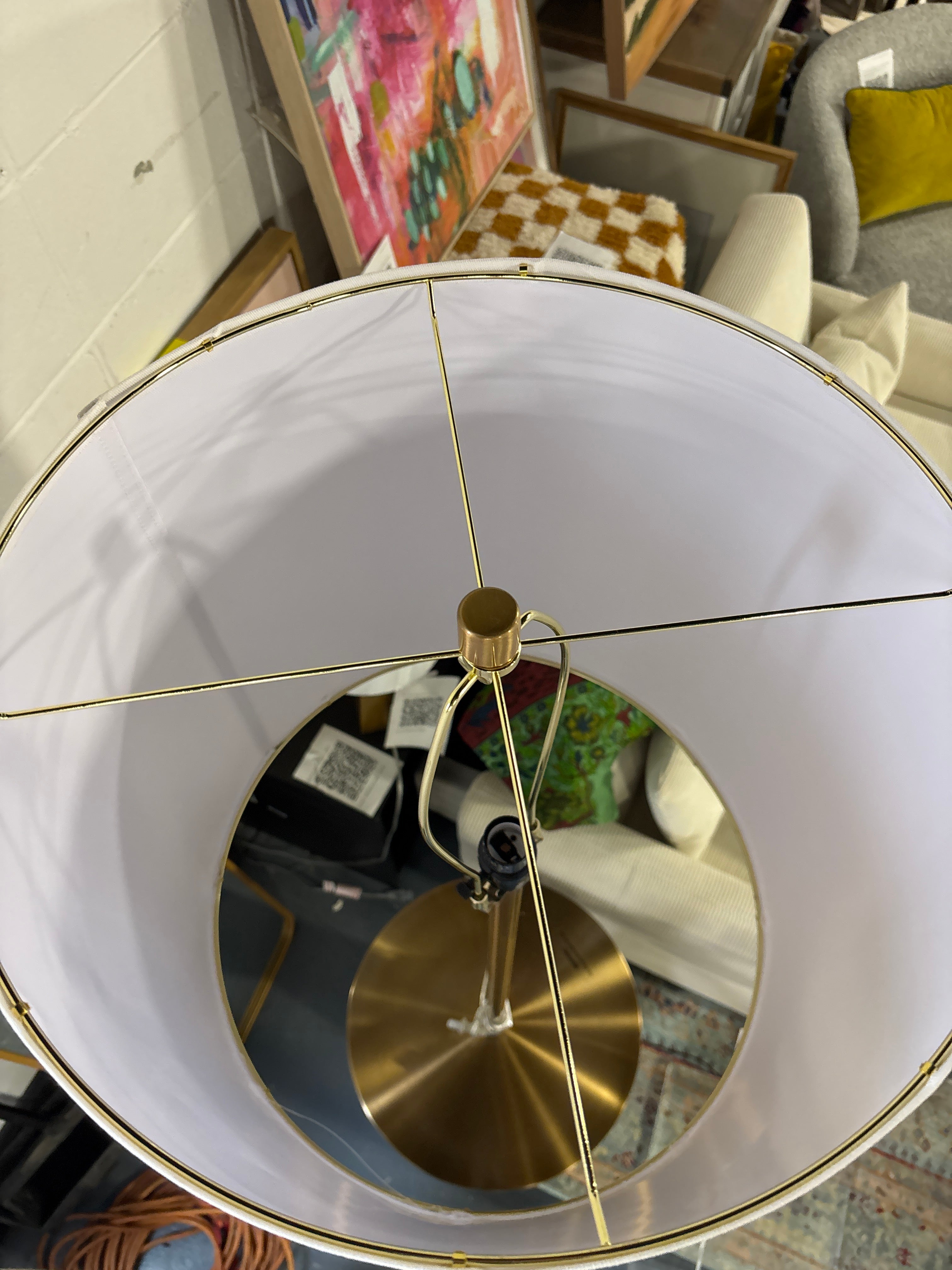 67.75"x17" Modern Floor Lamp with Table - Brass SHOWROOM ITEM