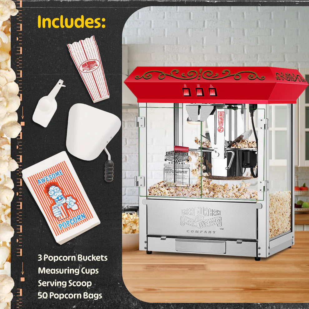 Great Northern Popcorn Machine with Cart, Red