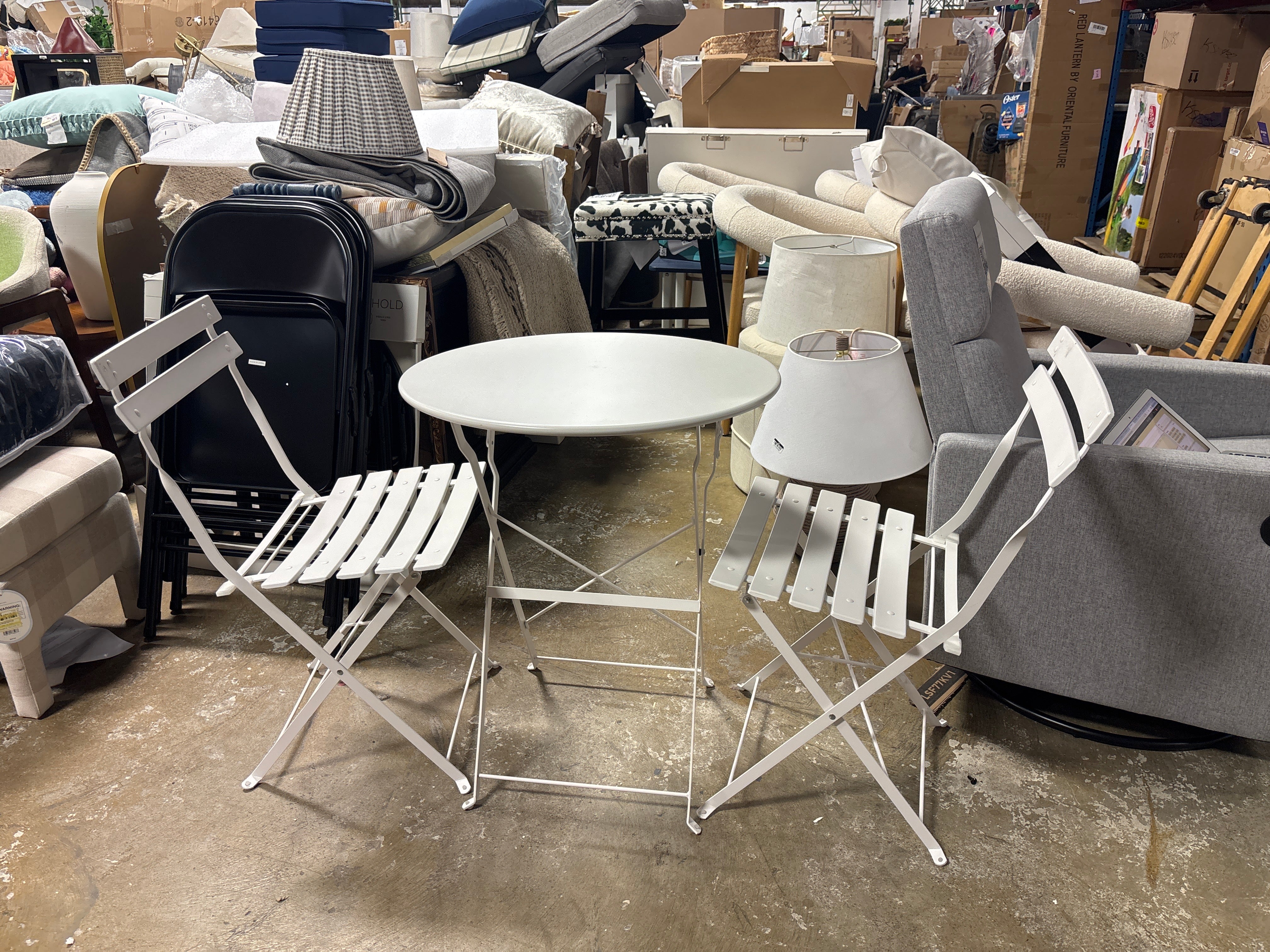 Premium Steel Frame Patio Bistro Set - White SHOWROOM ITEM