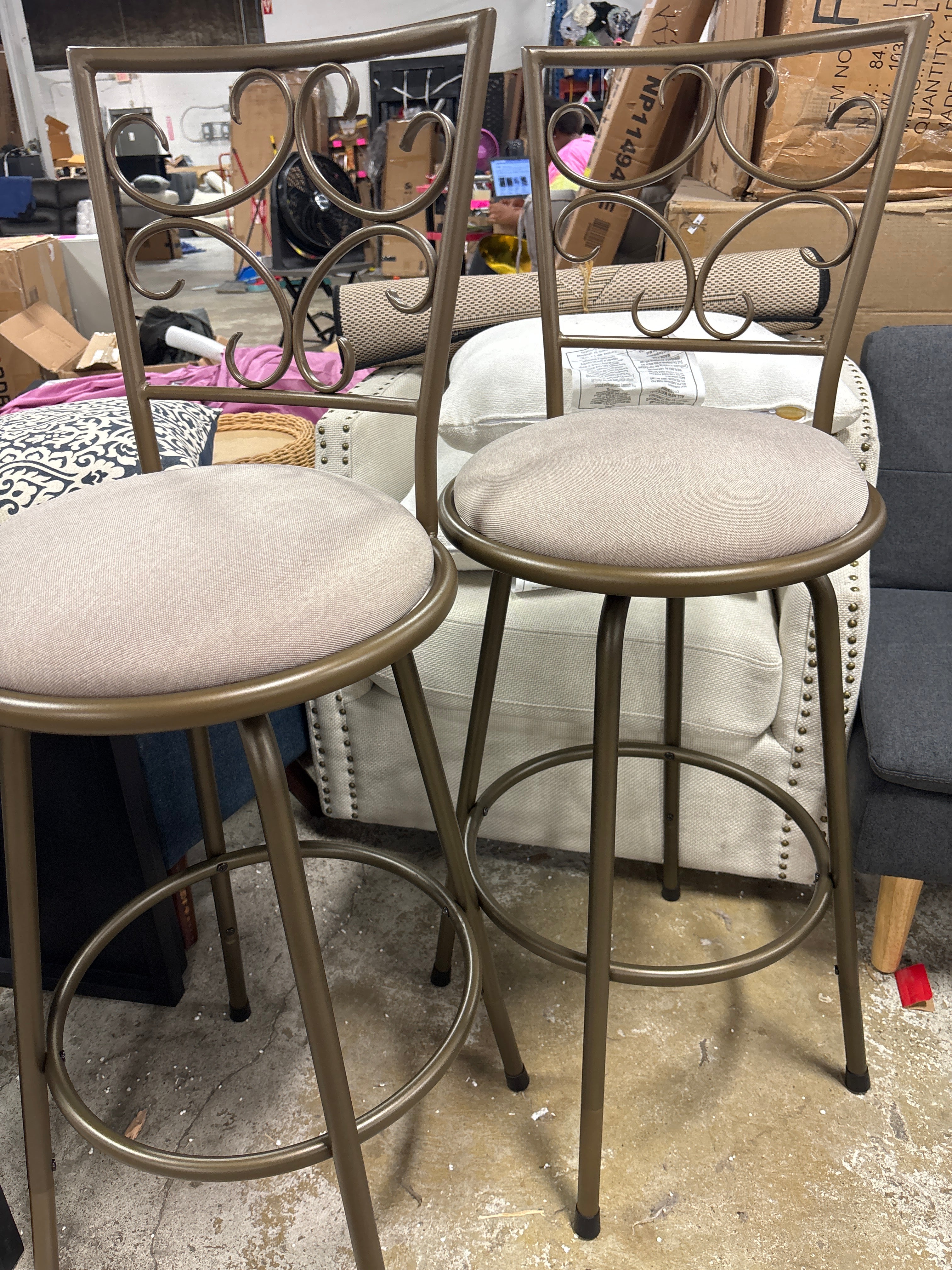 (Set of 2) Claremont Adjustable Height Swivel Barstools - Brown/Beige SHOWROOM ITEM