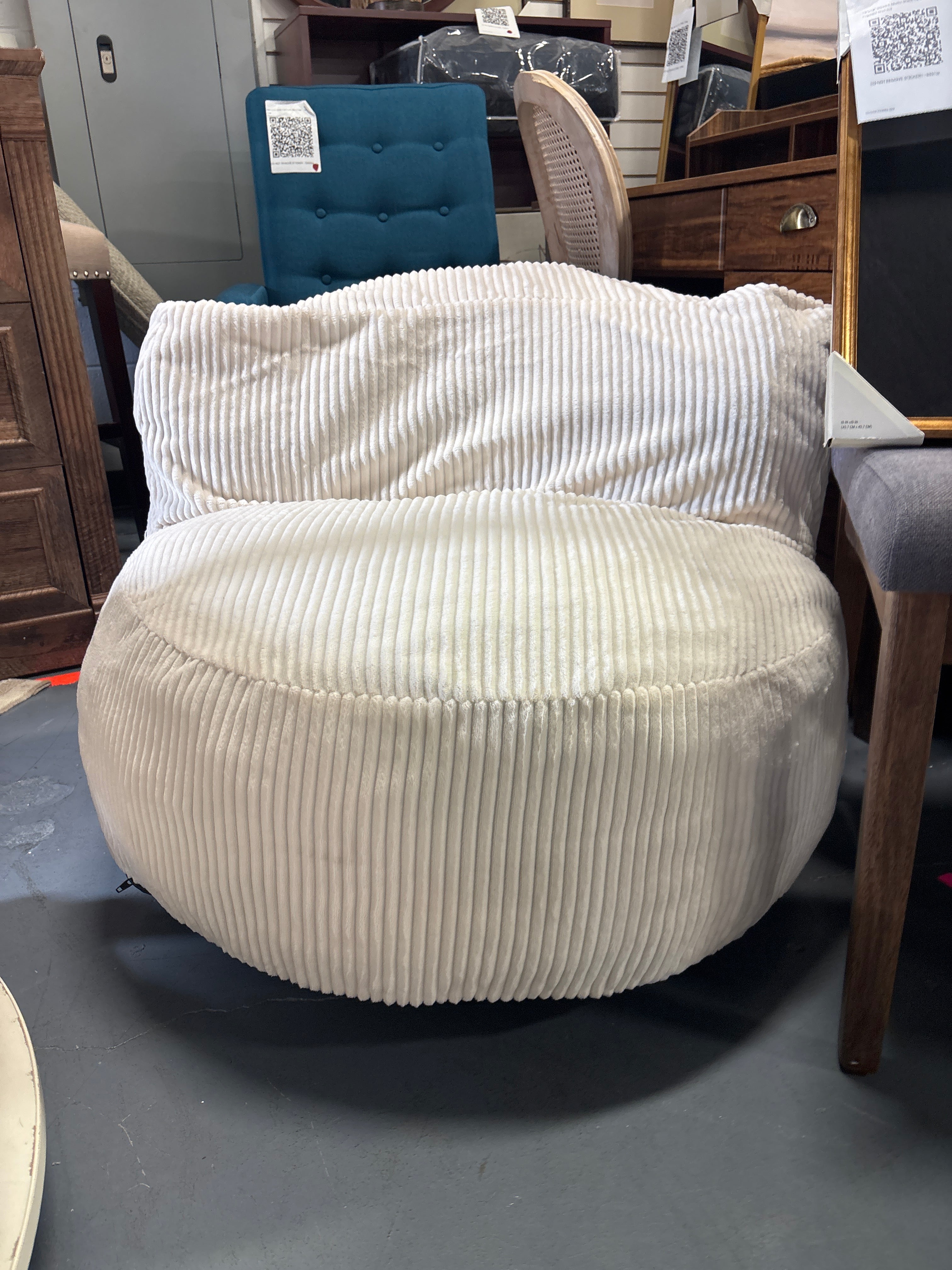 Memory Foam Filled Bean Bag Chair with Corduroy Cover - Cream SHOWROOM ITEM
