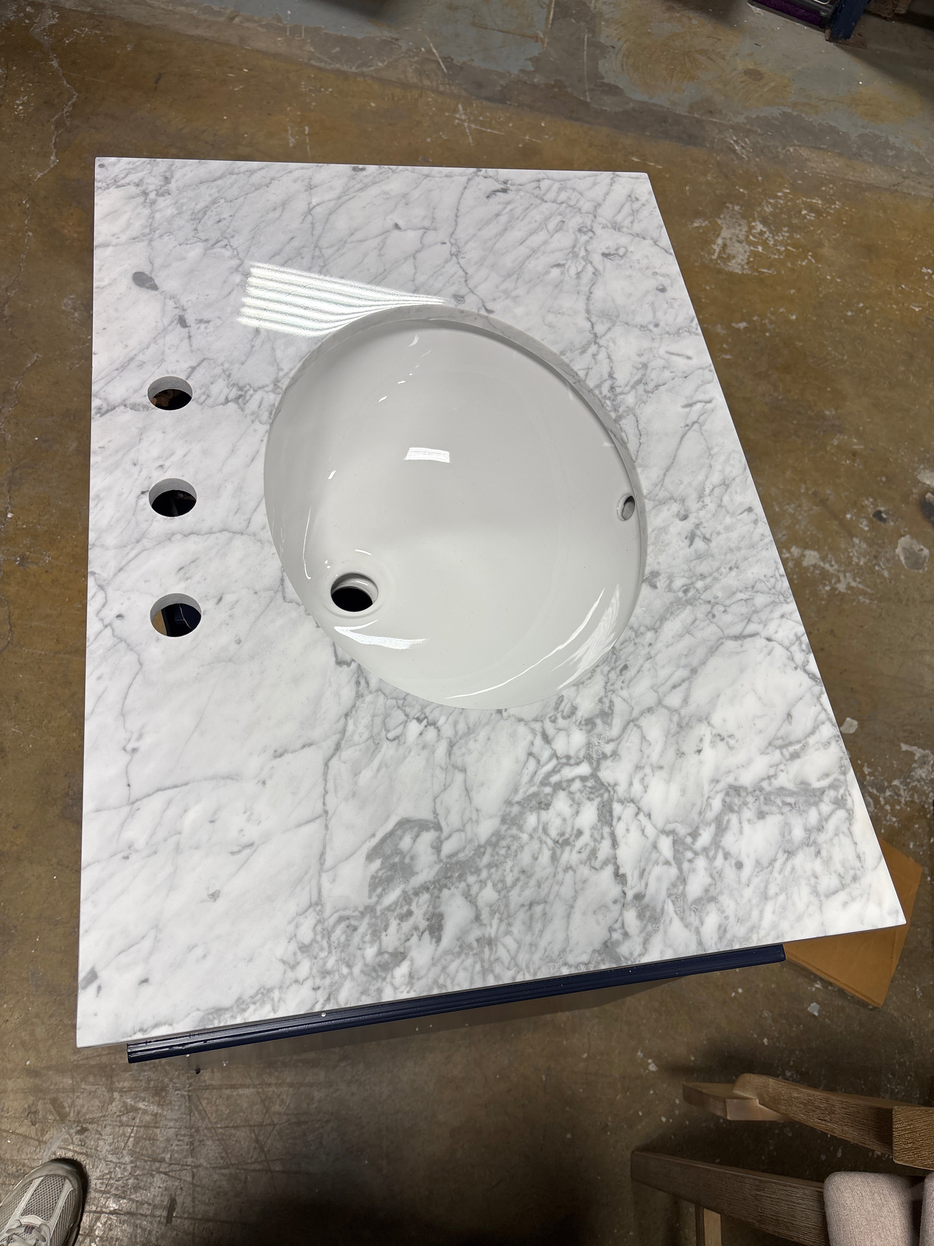 30" Blue Undermount Single Sink Bathroom Vanity with Cararra White Marble Top SHOWROOM ITEM