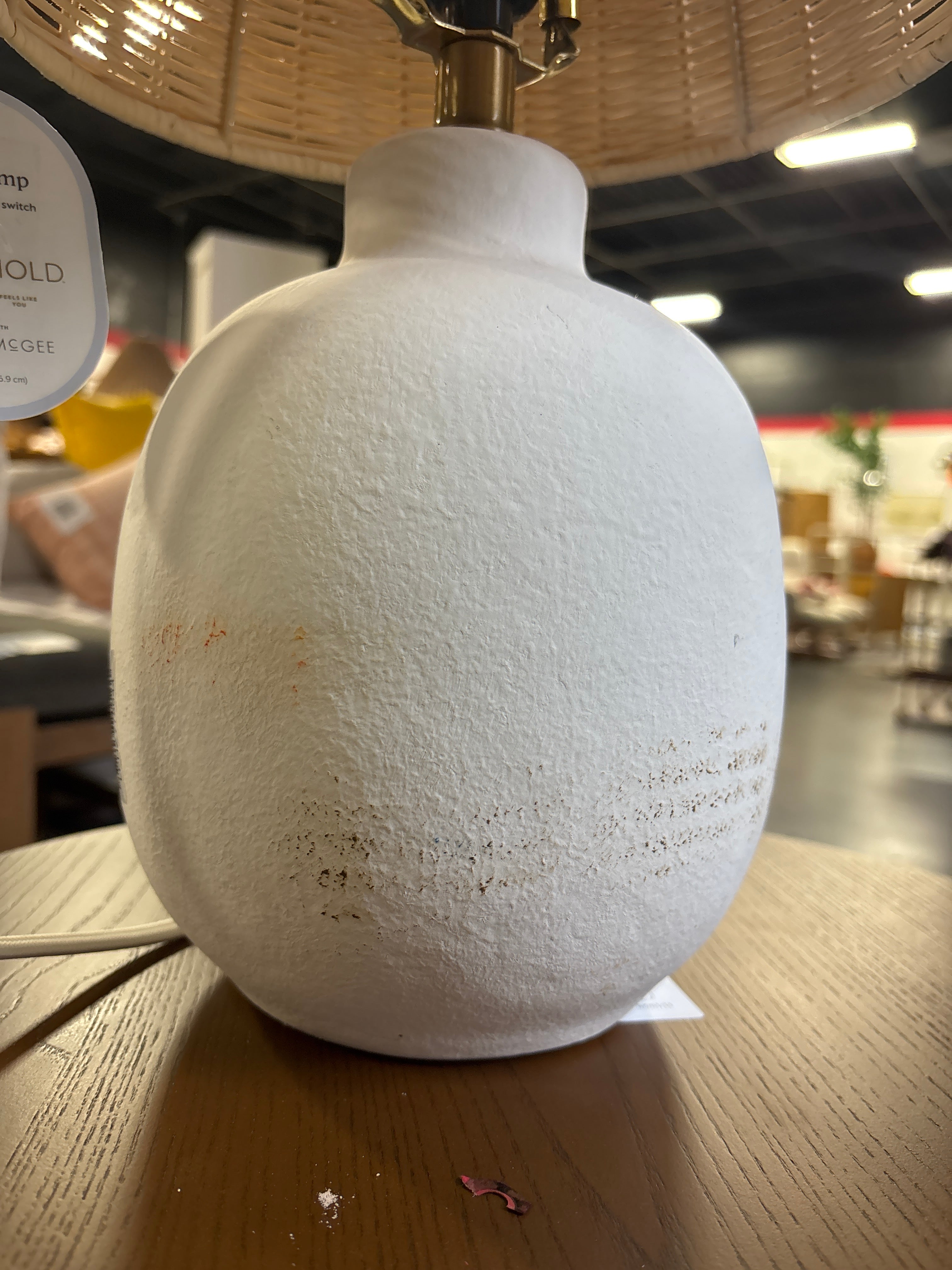 18.5"x11" Ceramic Table Lamp with Rattan Shade White SHOWROOM ITEM