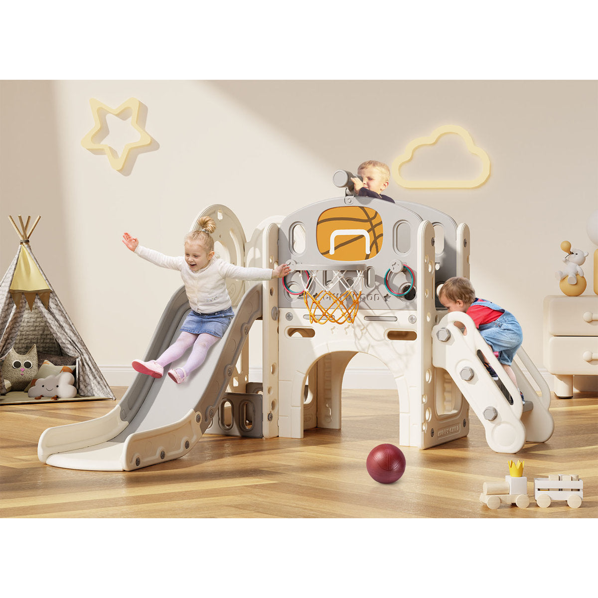 9 in 1 Toddler Slide, Kids Slide with Climber Outdoor Indoor Slide Playset