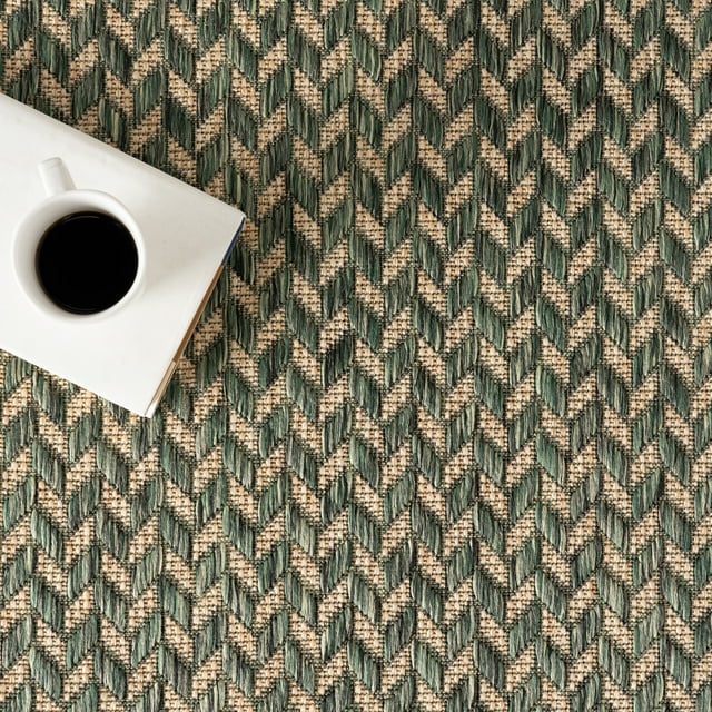 Camryn Herringbone Indoor/Outdoor Area Rug, 8' x 10', Green